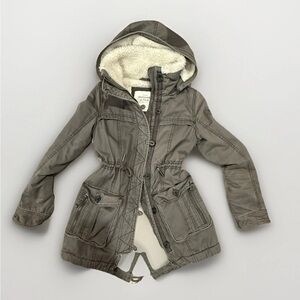 A&G Hooded women’s Parka brown/ Grey Jacket with Fleece Lining size XS